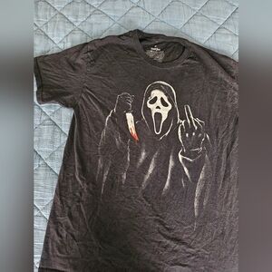 Black Graphic Tee with Ghost Face Design